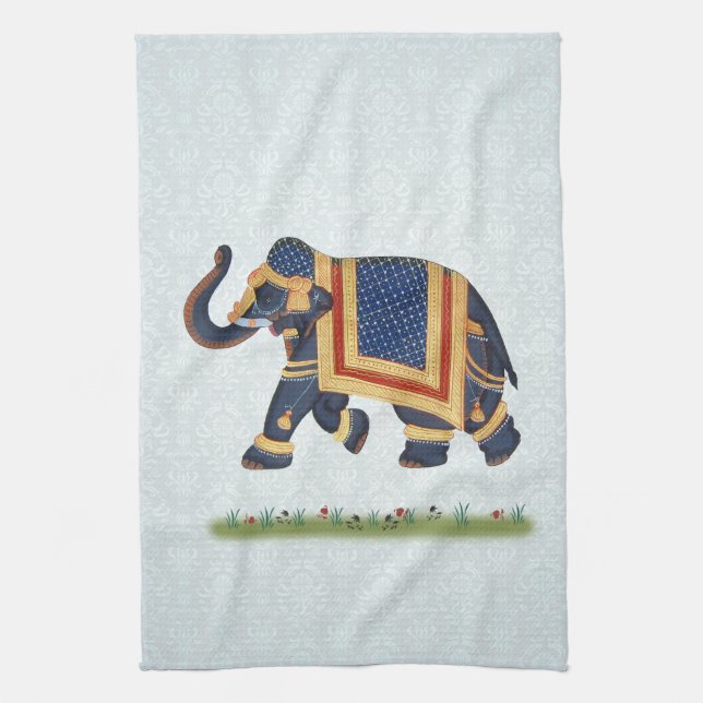 Kitchen Towel 16" x 24" blue grey perle Elephant (Vertical)