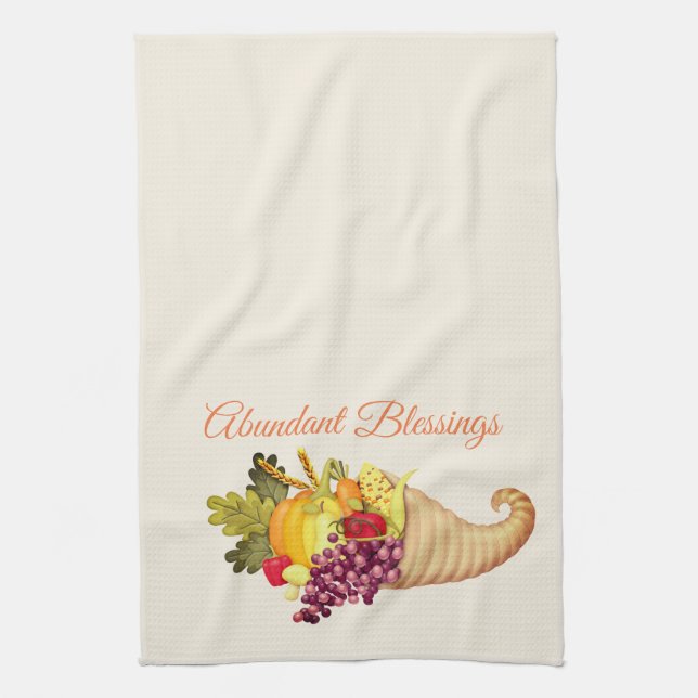 Kitchen Towel-Abundant Blessings Tea Towel (Vertical)