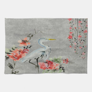 Kitchen towel  Asian flower crane bird
