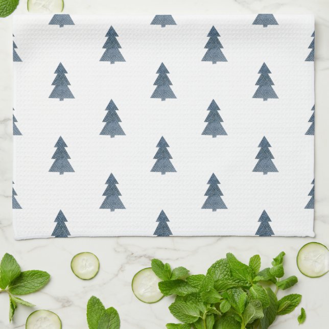 Kitchen Towel — Blue Christmas Trees Pattern (Folded)