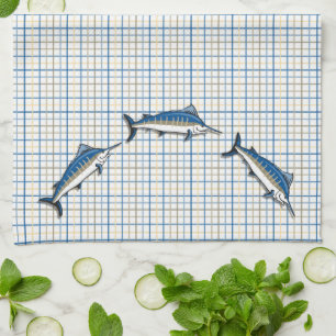 Kitchen Towel - Blue Marlin on Plaid