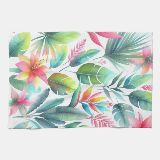 Kitchen Towel Bright Colourful Tropical Leaves (Horizontal)