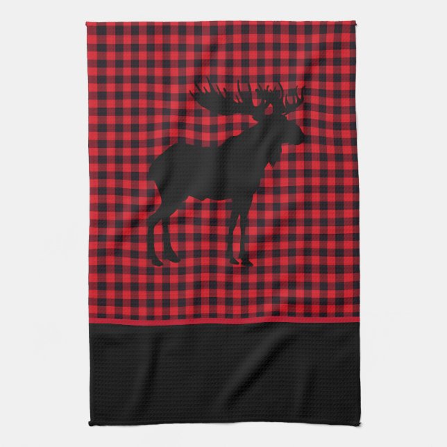 Kitchen Towel-Buffalo Plaid-Moose Tea Towel (Vertical)