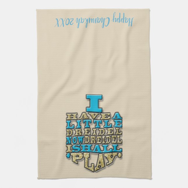 Kitchen Towel "Chanukah/Dreidel Play, Gold/Blue" (Vertical)