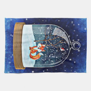 Kitchen towel  Christmas fox blue