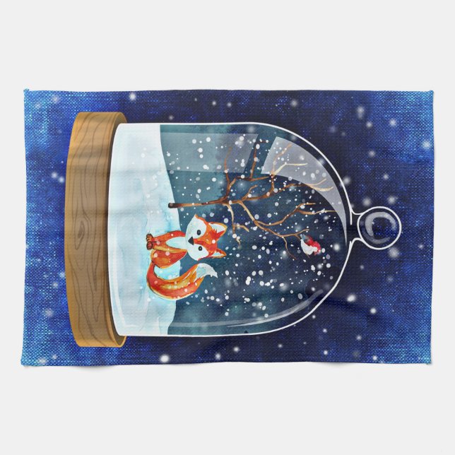 Kitchen towel  Christmas fox blue (Horizontal)