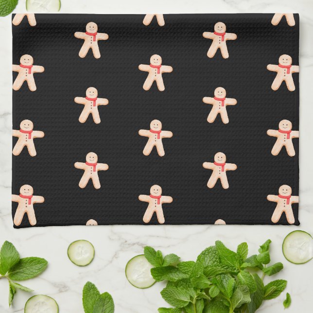 Kitchen Towel — Christmas Gingerbread Man Pattern (Folded)