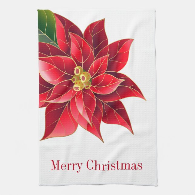 Kitchen Towel-Christmas Poinsettia Tea Towel (Vertical)