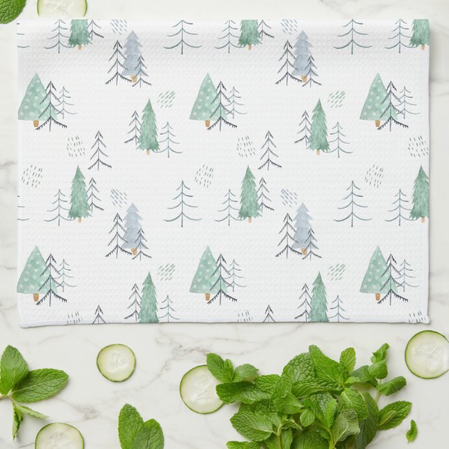 Kitchen Towel — Christmas Trees Pattern (Folded)