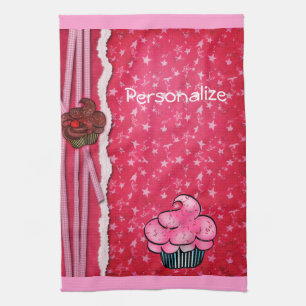 Kitchen Towel Cute Pink Cupcake Personalised