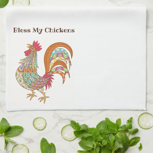 Kitchen Towel-Fanciful Chicken Tea Towel (Folded)
