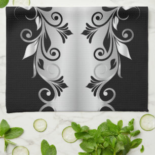 Kitchen Towel - Flourishes Black and Silver