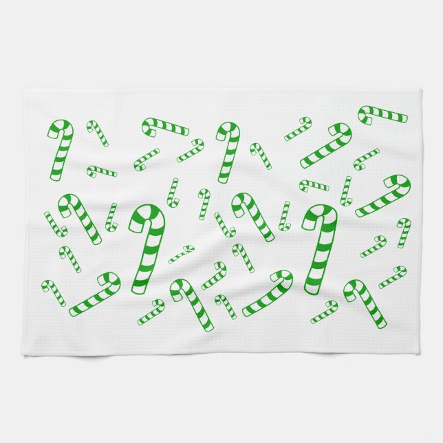Kitchen Towel - Green Candy Canes (Horizontal)