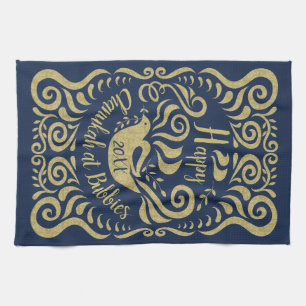 Kitchen Towel "Happy Chanukah Blackboard Dove"