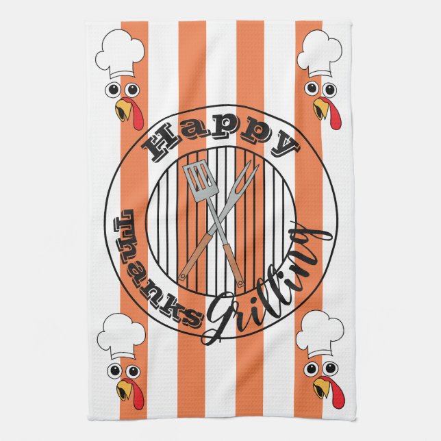 Kitchen Towel "Happy ThanksGrilling" (Vertical)