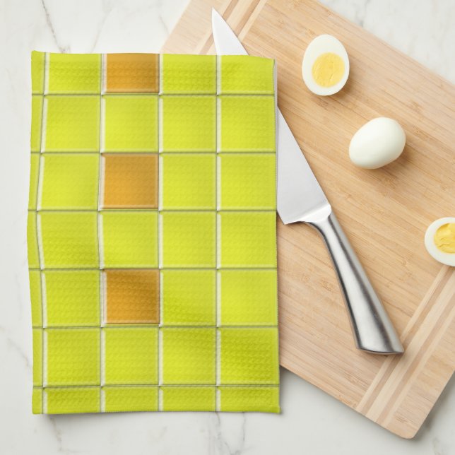 Kitchen Towel - Mosaic Squares in Yellow (Quarter Fold)