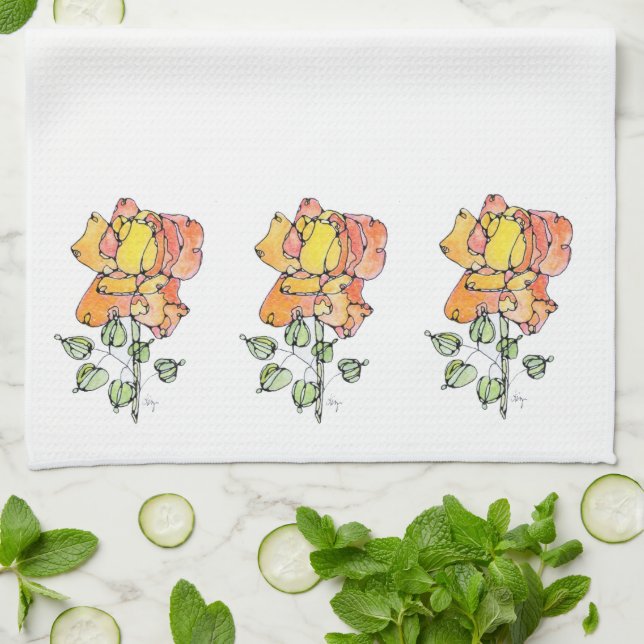 Kitchen Towel - NGA Orange Roses (Folded)