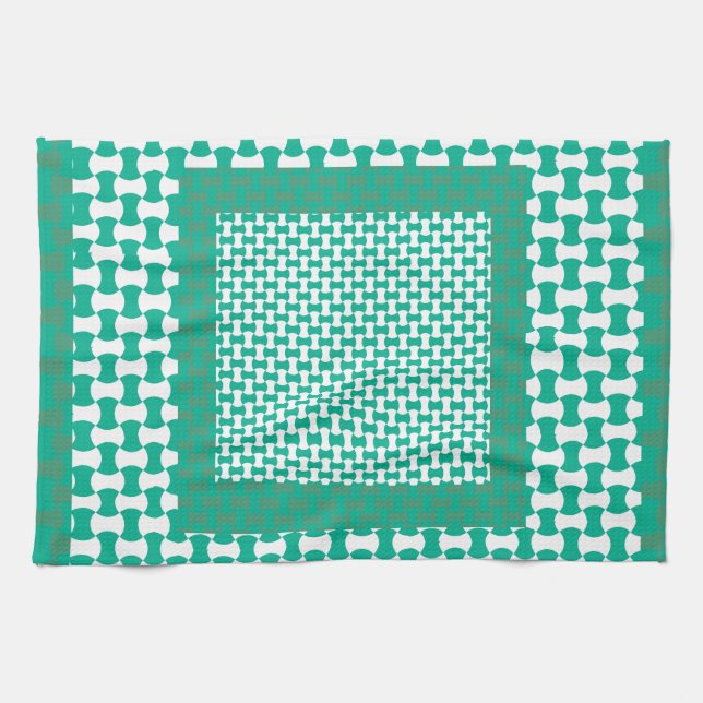 Kitchen Towel or Tea Towel Emerald Green Geometric (Horizontal)