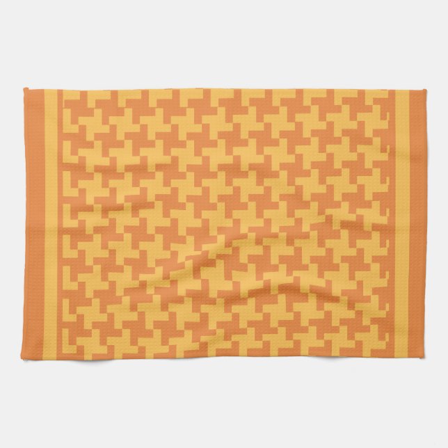Kitchen Towel or Tea Towel, Orange Dogstooth Check (Horizontal)