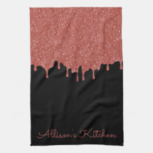 Kitchen Towel Pink Glitter Drips Personalized