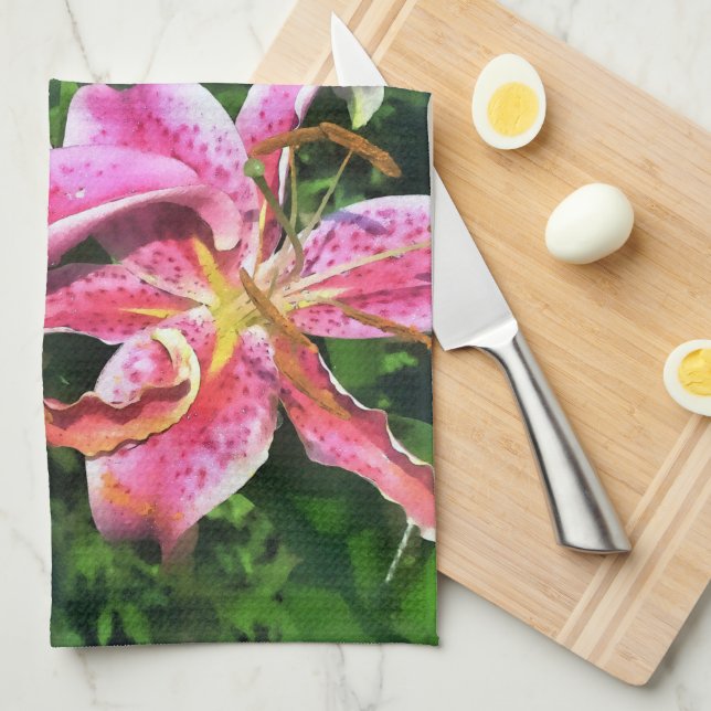 Kitchen Towel pink lilies (Quarter Fold)