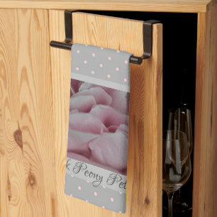 Kitchen Towel Pink Peony Petals Pink & Grey