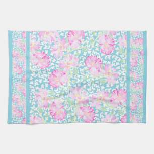 Kitchen Towel, Pink Roses, White Butterflies Tea Towel