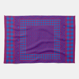 Kitchen Towel, Purple and Blue Checks and Ogees Tea Towel