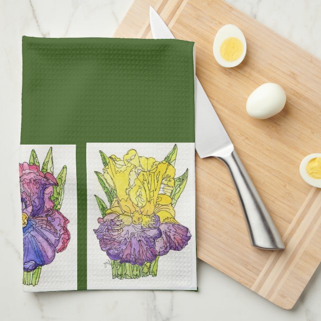 Kitchen Towel - Purple Irises - Watercolor & Ink (Quarter Fold)