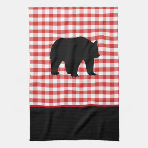 Kitchen Towel-Red Plaid-Bear Tea Towel