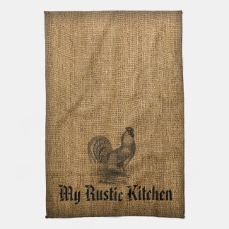 Kitchen Towel Rustic Rooster Burlap