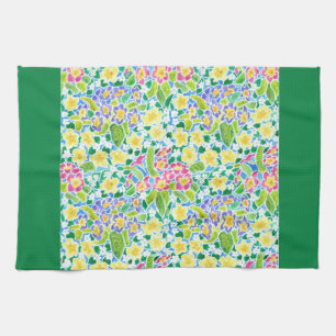 Kitchen Towel, Spring Primroses, Forest Green Tea Towel