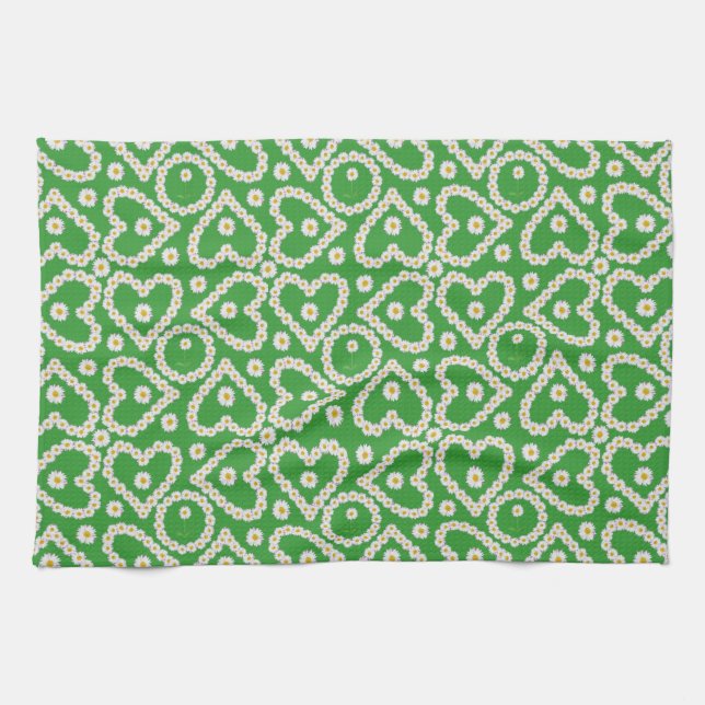 Kitchen Towel to Customise, Daisy Chains on Green (Horizontal)