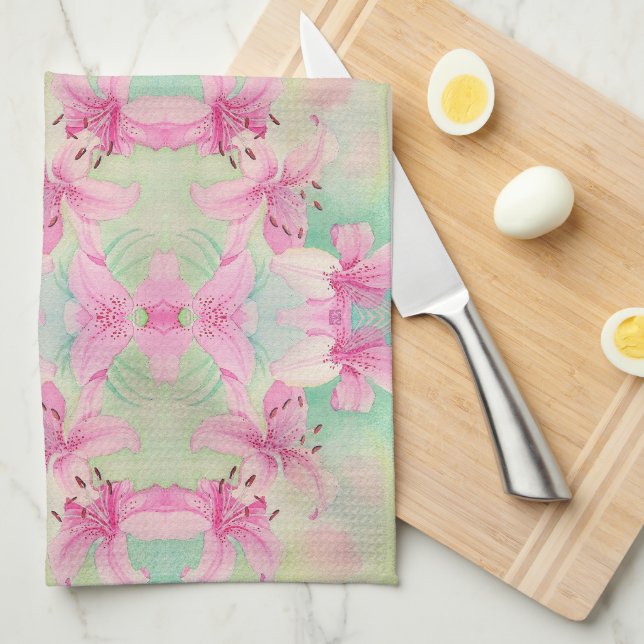 Kitchen Towel Watercolor Lilies (Quarter Fold)