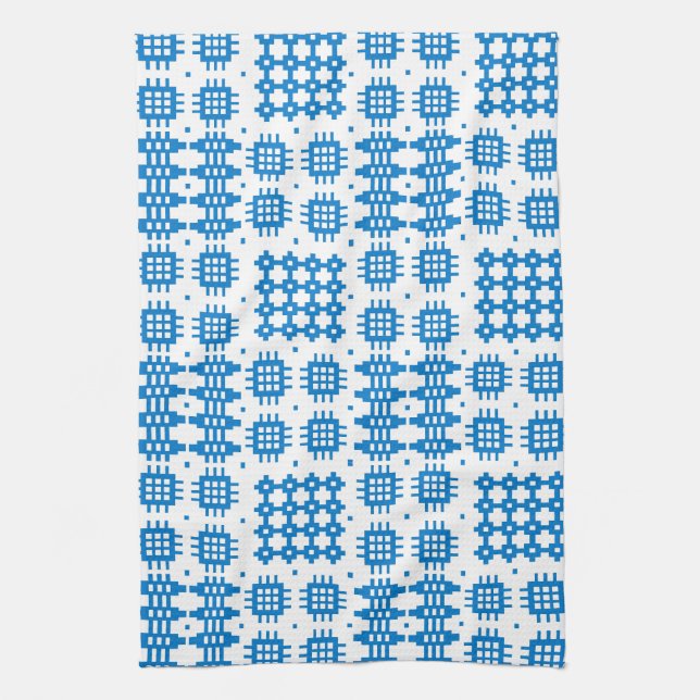 Kitchen Towel: Welsh Tapestry Design, Bright Blue Tea Towel (Vertical)