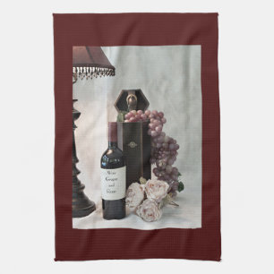 Kitchen Towel Wine, Grapes and Roses