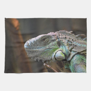 Kitchen towel with head of colourful Iguana lizard