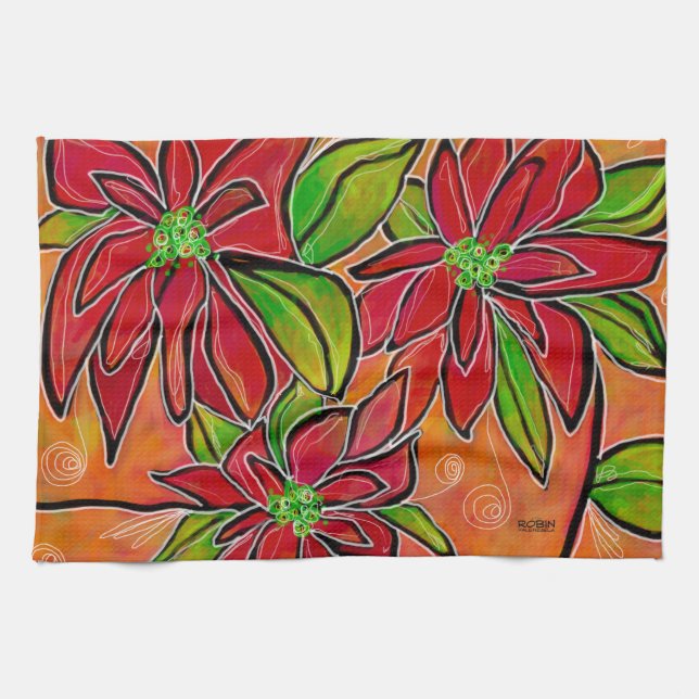  KITCHEN TOWEL with Poinsettia Design (Horizontal)