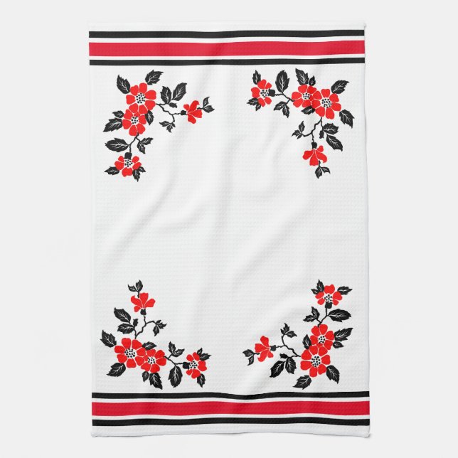Kitchen Towel with Red Poppy design (Vertical)