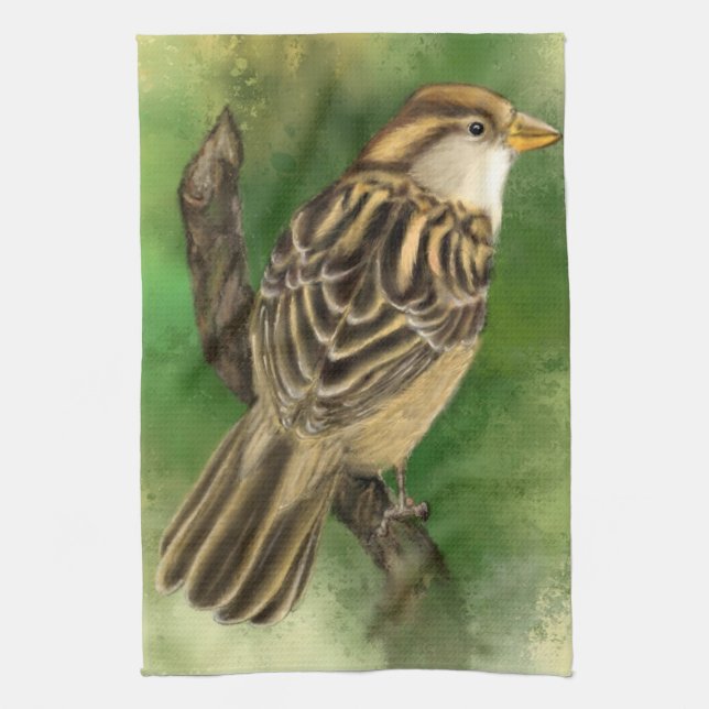 Kitchen Towel with Sparrow (Vertical)