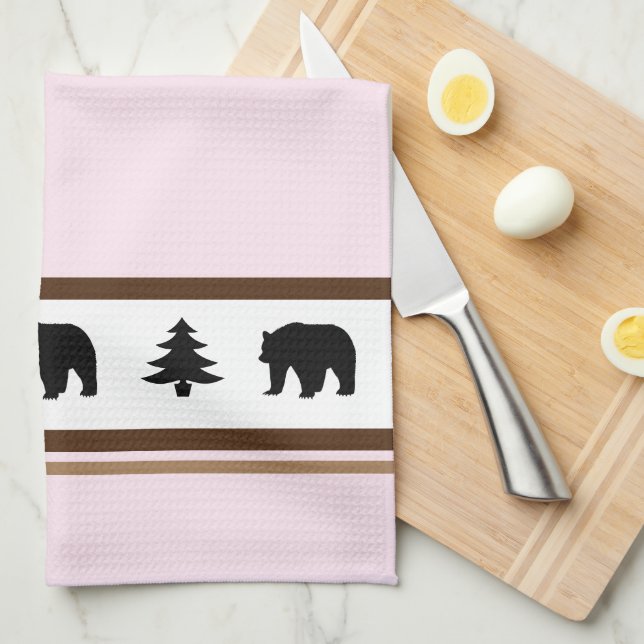 Kitchen Towel-Yellowstone Lodge 3 Bear and Trees Tea Towel (Quarter Fold)