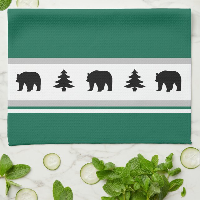 Kitchen Towel-Yellowstone Lodge 3 Bear and Trees Tea Towel (Folded)
