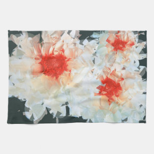 Kitchen Towels Flowers White Black Cubist