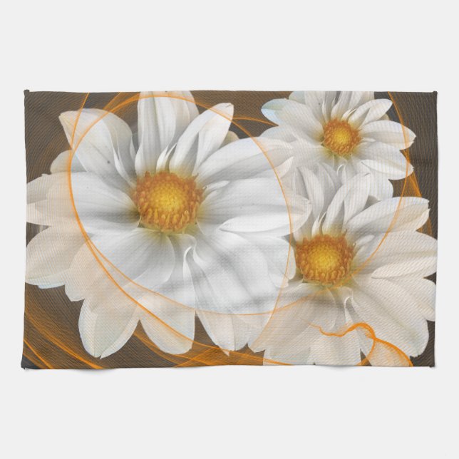 Kitchen Towels Flowers White Black Orange (Horizontal)