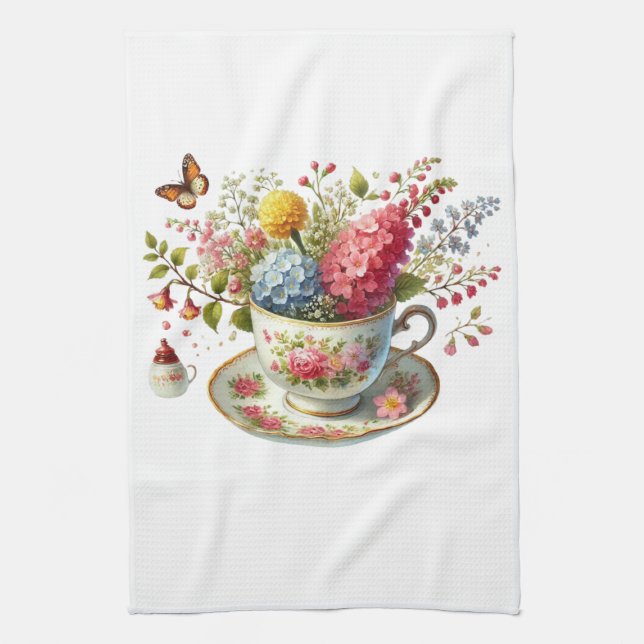 Kitchen Towels-Hello Spring Floral Kitchen Towels (Vertical)