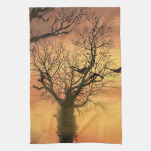 Kitchen Towels Twisted Autumn Tree At Sunset