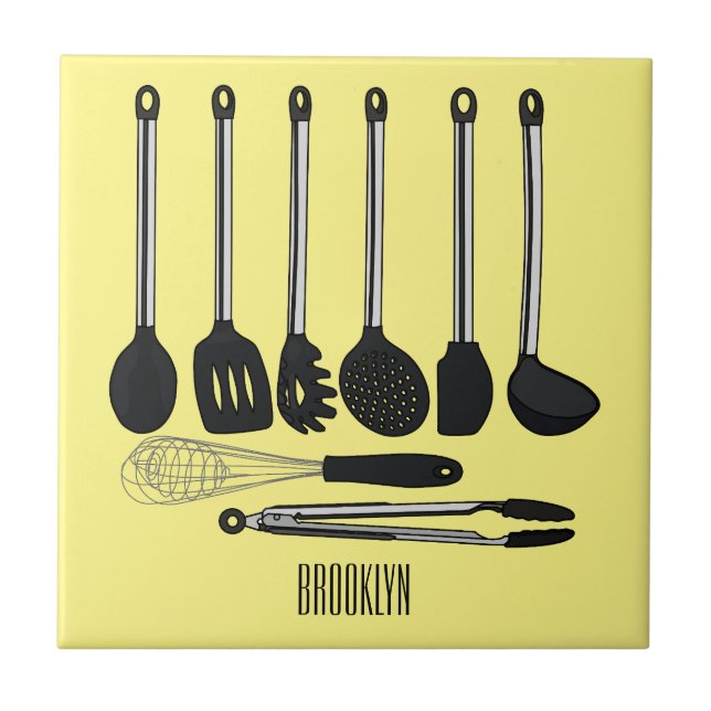 Kitchen utensil cartoon illustration  ceramic tile (Front)