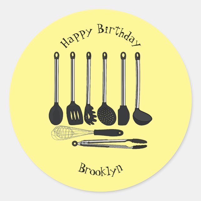 Kitchen utensil cartoon illustration classic round sticker (Front)