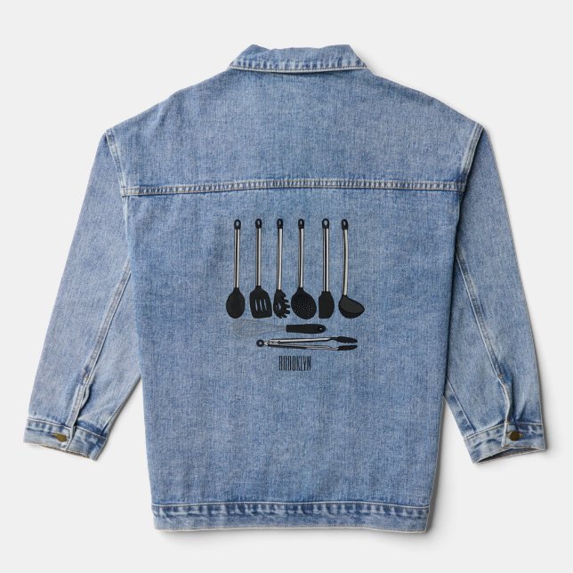 Kitchen utensil cartoon illustration  denim jacket (Back)