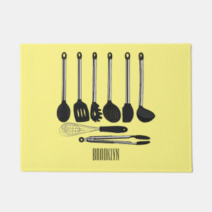 Kitchen utensil cartoon illustration doormat